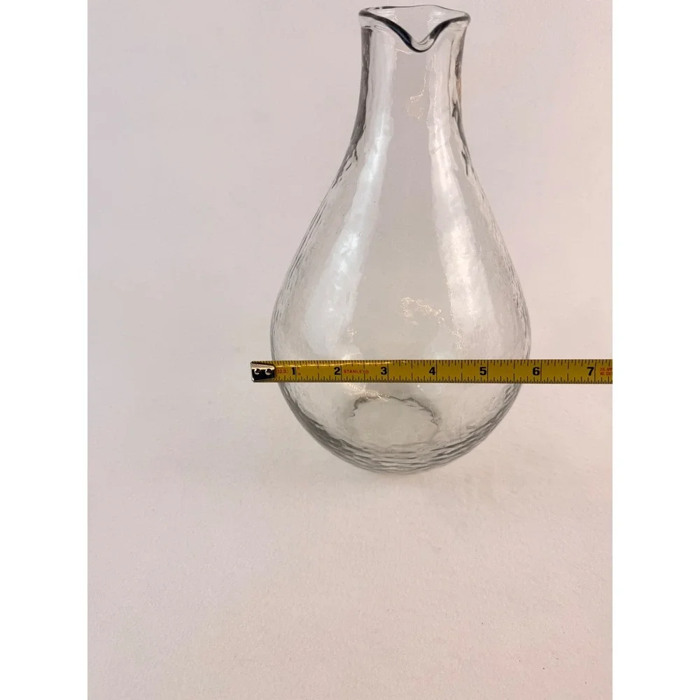 Hand Blown Hammered Glass Carafe Teardrop Pitcher Clear‎ Art Glass 11.5